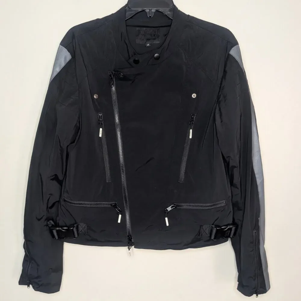 99%IS- Korean Streetwear Nylon Moto Jacket in Black, Size 2 (Medium)